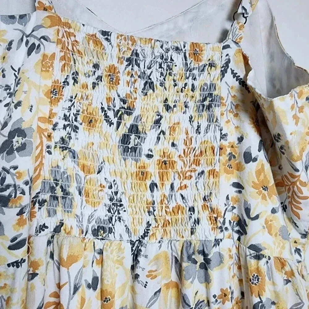 Joie V-neck Maxi Dress Yellow Floral Boho Tiered Impire Cotton Size 10 Women's - Picture 8 of 13